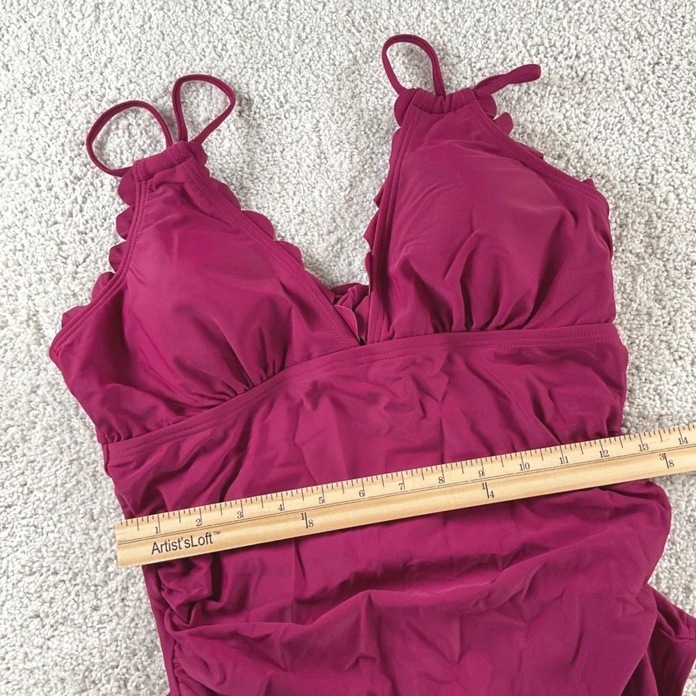 Charmo Womens Maternity One Piece Swimsuit Plum Scalloped Ruched‎ UPF 50+ Size M